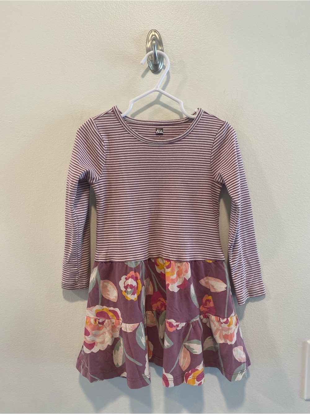 Tea collection Tiered skirted Twirl Dress girls sz 3 striped floral 100% cotton